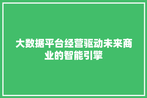 大数据平台经营驱动未来商业的智能引擎 大数据平台经营驱动未来商业的智能引擎