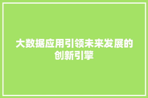 大数据应用引领未来发展的创新引擎