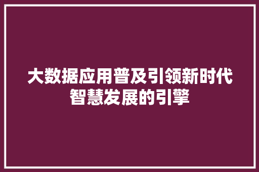大数据应用普及引领新时代智慧发展的引擎