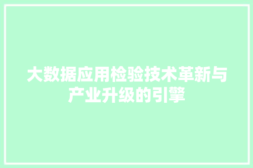 大数据应用检验技术革新与产业升级的引擎