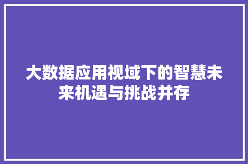 大数据应用视域下的智慧未来机遇与挑战并存 大数据应用视域下的智慧未来机遇与挑战并存