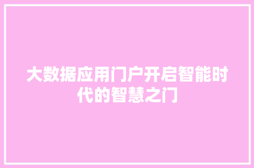 大数据应用门户开启智能时代的智慧之门