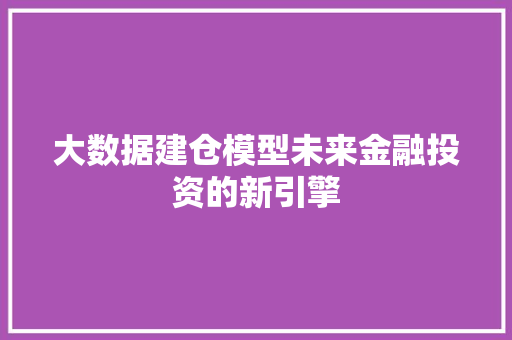 大数据建仓模型未来金融投资的新引擎