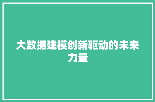 大数据建模创新驱动的未来力量