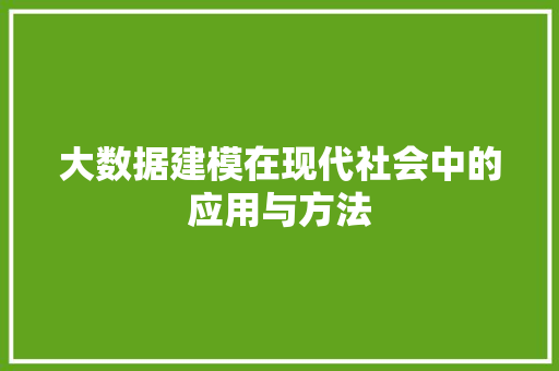大数据建模在现代社会中的应用与方法 电脑基础