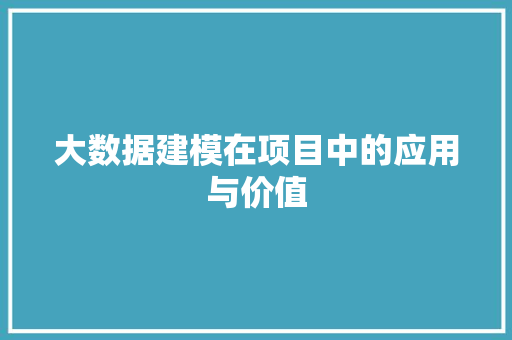 大数据建模在项目中的应用与价值
