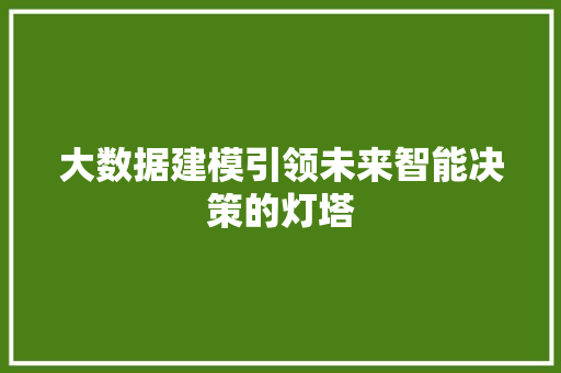 大数据建模引领未来智能决策的灯塔