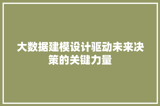 大数据建模设计驱动未来决策的关键力量