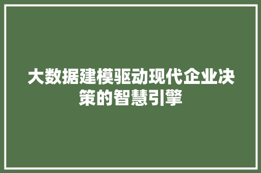 大数据建模驱动现代企业决策的智慧引擎