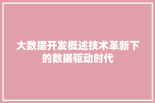 大数据开发概述技术革新下的数据驱动时代