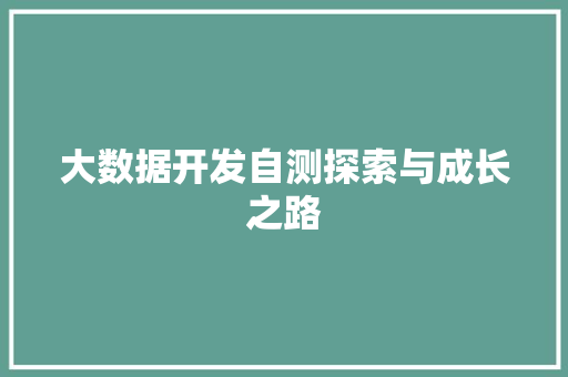 大数据开发自测探索与成长之路