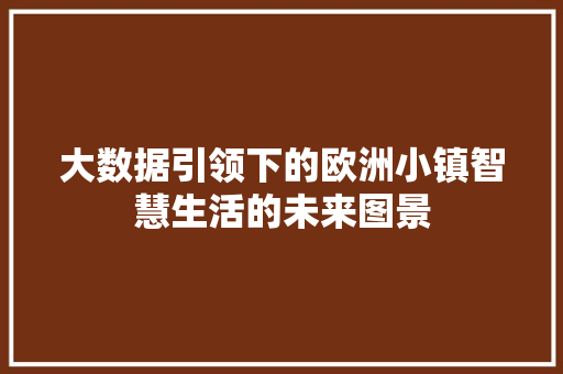 大数据引领下的欧洲小镇智慧生活的未来图景