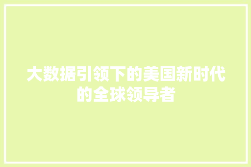 大数据引领下的美国新时代的全球领导者