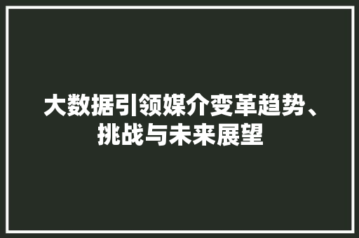 大数据引领媒介变革趋势、挑战与未来展望