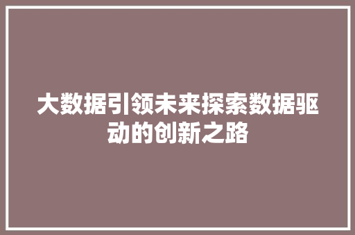 大数据引领未来探索数据驱动的创新之路