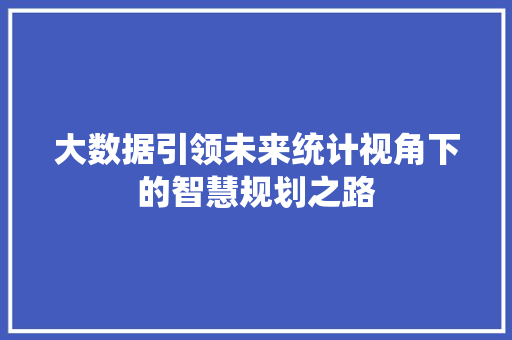 大数据引领未来统计视角下的智慧规划之路