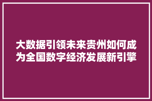 大数据引领未来贵州如何成为全国数字经济发展新引擎