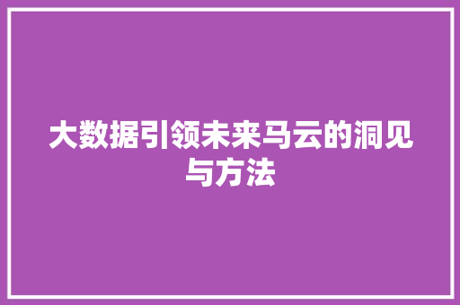 大数据引领未来马云的洞见与方法