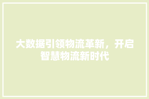 大数据引领物流革新，开启智慧物流新时代