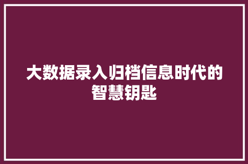 大数据录入归档信息时代的智慧钥匙