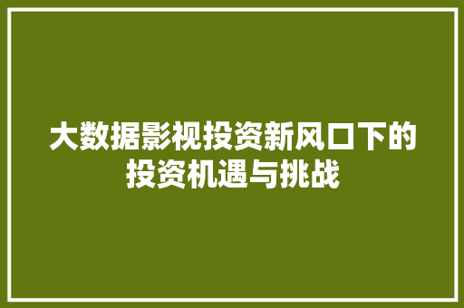 大数据影视投资新风口下的投资机遇与挑战 大数据影视投资新风口下的投资机遇与挑战