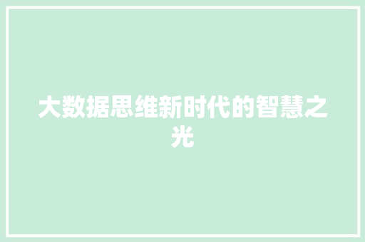 大数据思维新时代的智慧之光