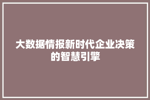 大数据情报新时代企业决策的智慧引擎