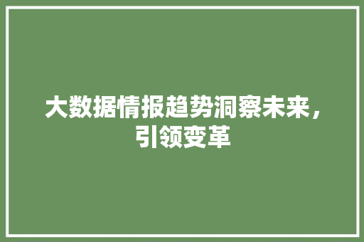 大数据情报趋势洞察未来，引领变革