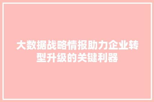 大数据战略情报助力企业转型升级的关键利器