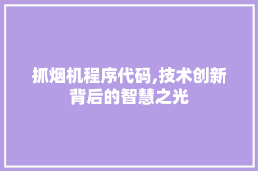 抓烟机程序代码,技术创新背后的智慧之光 抓烟机程序代码,技术创新背后的智慧之光 电脑基础