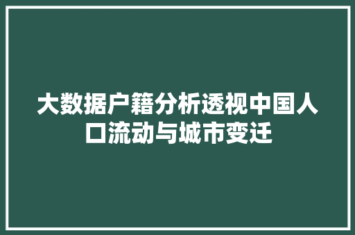 大数据户籍分析透视中国人口流动与城市变迁
