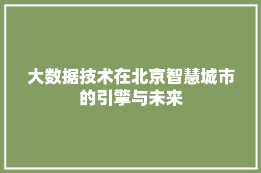 大数据技术在北京智慧城市的引擎与未来