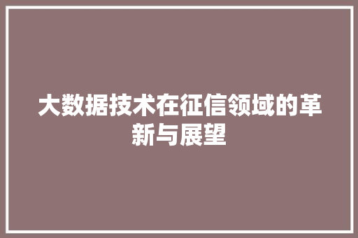大数据技术在征信领域的革新与展望 操作系统 大数据技术在征信领域的革新与展望 操作系统