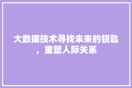 大数据技术寻找未来的钥匙，重塑人际关系