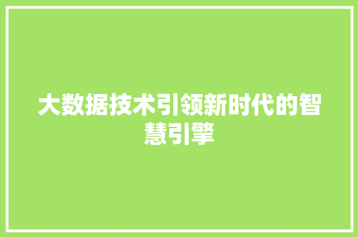 大数据技术引领新时代的智慧引擎