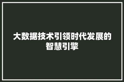 大数据技术引领时代发展的智慧引擎