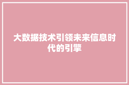 大数据技术引领未来信息时代的引擎