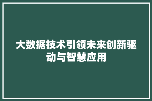 大数据技术引领未来创新驱动与智慧应用 操作系统