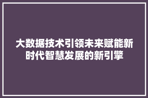 大数据技术引领未来赋能新时代智慧发展的新引擎 网络技术