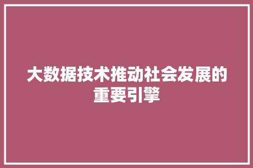 大数据技术推动社会发展的重要引擎 网络技术