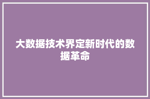大数据技术界定新时代的数据革命