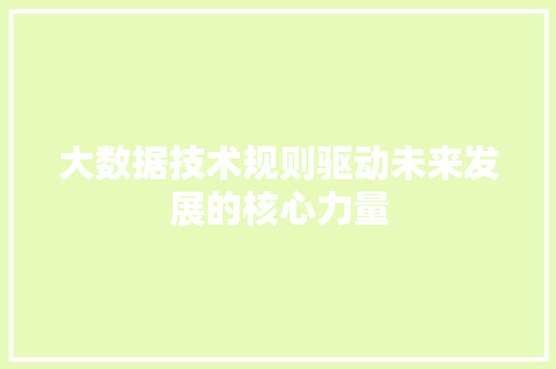 大数据技术规则驱动未来发展的核心力量