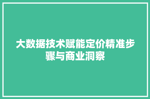 大数据技术赋能定价精准步骤与商业洞察