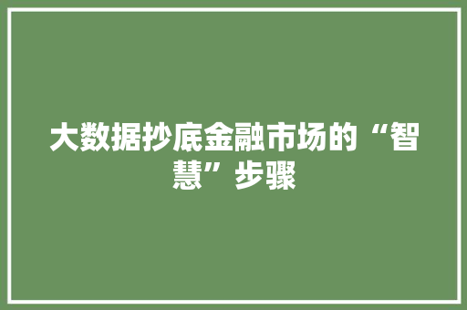大数据抄底金融市场的“智慧”步骤
