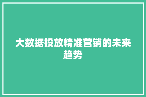 大数据投放精准营销的未来趋势 大数据投放精准营销的未来趋势