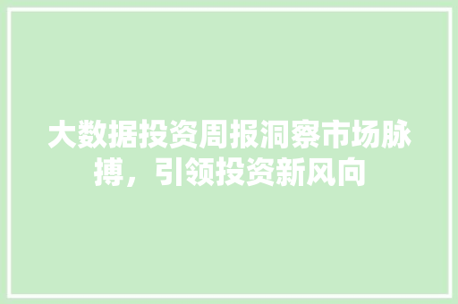 大数据投资周报洞察市场脉搏,引领投资新风向 大数据投资周报洞察市场脉搏,引领投资新风向