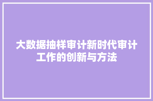 大数据抽样审计新时代审计工作的创新与方法 大数据抽样审计新时代审计工作的创新与方法