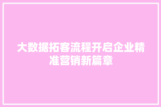 大数据拓客流程开启企业精准营销新篇章