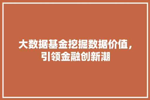 大数据基金挖掘数据价值,引领金融创新潮 大数据基金挖掘数据价值,引领金融创新潮