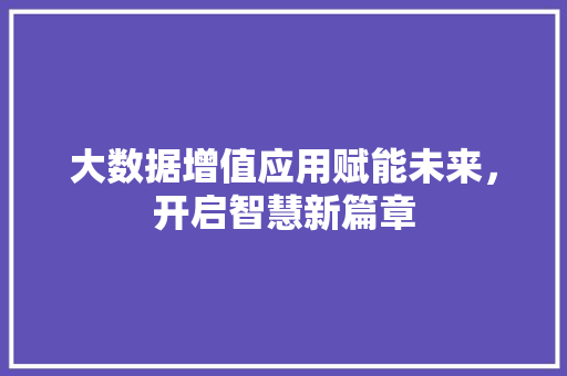 大数据增值应用赋能未来,开启智慧新篇章 大数据增值应用赋能未来,开启智慧新篇章